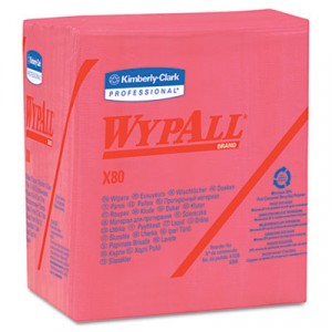 WYPALL X80 Wipers, 1/4-Fold, HYDROKNIT, 12 1/2x13, Red