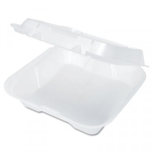 Snap-It Vented Foam Hinged Container, White, 9-1/4x9-1/4x3, 100/Bag
