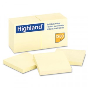 Self-Stick Pads, 3x3, Yellow, 100 Sheets/Pad, 12 Pads/Pack