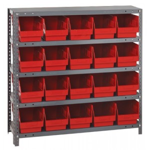 Quantum 6" store-more shelf bin units 12" x 36" x 39" Red