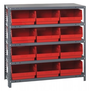 Quantum 6" store-more shelf bin units 12" x 36" x 39" Red