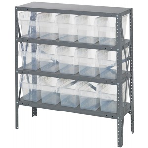 Quantum clear-view 8" store-max shelf bin units 