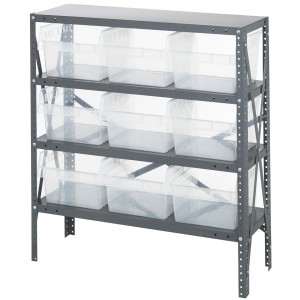 Quantum clear-view 8" store-max shelf bin units 