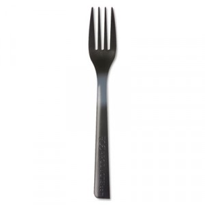 100% Recycled Content Cutlery, Fork, 6", Black