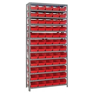 Quantum shelf bin units 12" x 36" x 75" Red