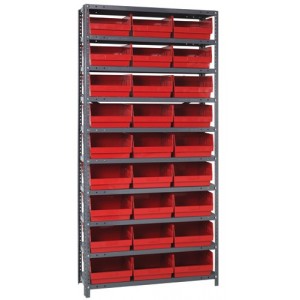 Steel Shelving Shelf Bin System 12" x 36" x 75" Red