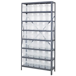 Quantum clear-view 8" store-max shelf bin units 