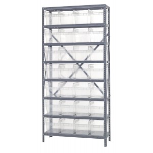 Quantum clear-view 8" store-max shelf bin units 