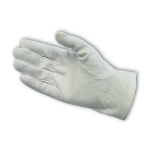 100% Cotton Dress Gloves, Wht., Open Cuff, Plastic Dotted Palm Size Large