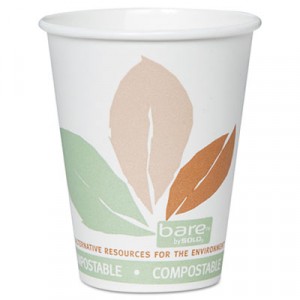 Bare PLA Hot Cups, White w/Leaf Design, 8 oz., 500/Carton