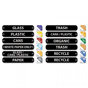 Recycle Label Kit, 44 Labels in Three Languages, 8x1-1/2
