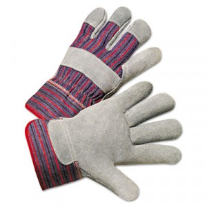 Leather Palm Work Gloves, Gray/Blue/White
