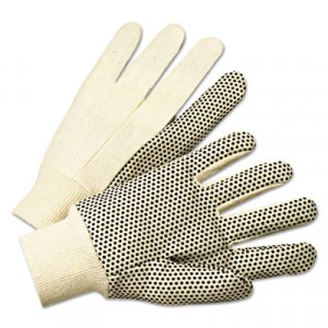 PVC-Dotted Canvas Gloves, White, One Size Fits All