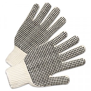 PVC-Dotted String Knit Gloves, Natural White/Black