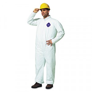 Tyvek Coveralls, Open Wrist/Ankle, HD Polyethylene, White, Size Large