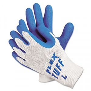 FlexTuff Latex Dipped Gloves, White/Blue, Large