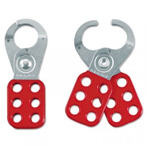 Steel Lockout Hasps, Steel/Vinyl, 1 3/4 in, Red