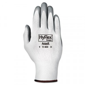 HyFlex Foam Gloves, White/Gray, Size 8 (Medium)
