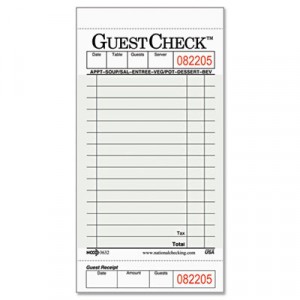 Guest Check Pad w/Stub, 3 1/2x6 3/4, 50 Checks/Pad, 50 Pads/Case