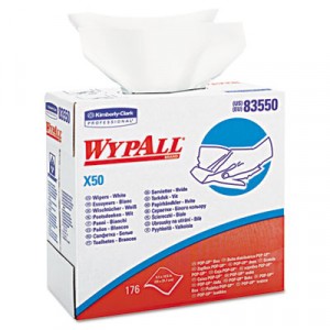 WYPALL X50 Wipers, 9 1/10x12 1/2, White, Pop-Up Box