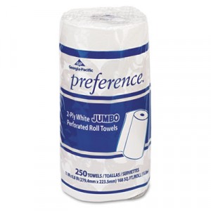 Jumbo Perforated Household Roll Towels, 11x8 4/5, White, 250/Roll
