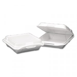 Foam Hinged Carryout Container, 1-Compartment, 9-1/4x9-1/4x3, White, 100/Bag