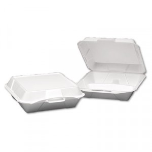 Foam Hinged Container, 3-Compartment, Jumbo, 10-1/4x9-1/4x3-1/4, White, 100/Bag