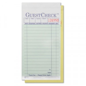 Two-Part Carbon GuestCheck Pad, 3 1/2x6 3/4