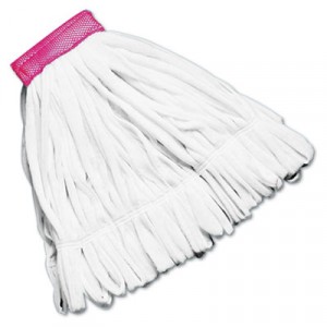 Rough Floor Mop Heads, White, Medium, Cotton/Synthetic, 12/Case