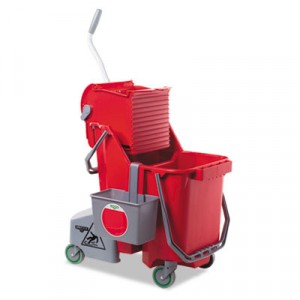 Side-Press Restroom Mop Bucket Combo, 8gal, Plastic, Red