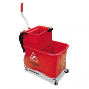 Side-Press Restroom Mop Bucket Combo, 4gal, Plastic, Red