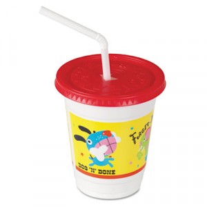 Plastic Kids' Cups with Lids/Straws, 12 oz., Critter Print