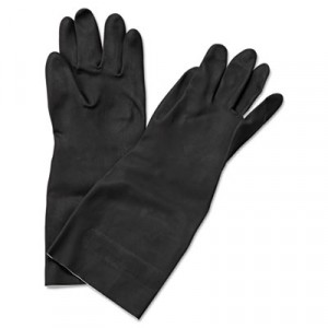 Neoprene Flock-Lined Gloves, Long-Sleeved, Medium, Black, Dozen