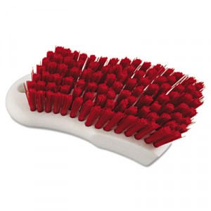 Red Polypropylene Bristle Scrub Brush, 6", White Handle