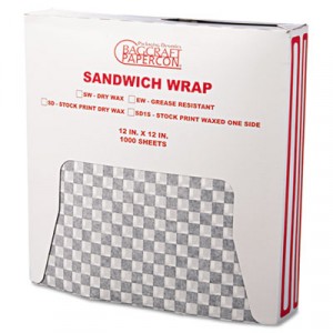 Grease-Resistant Paper Wrap/Liner, 12x12, Black Checker Print, 1000/Pack