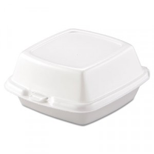Hinged Food Containers, Foam, 1-Comp, 5 7/8x6x3, White