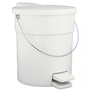 Step-On Waste Container, Round, Plastic, 4 1/2 gal, White