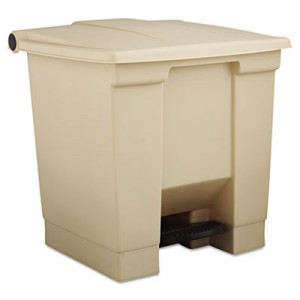 Step-On Waste Container, Square, Plastic, 8 gal, Beige