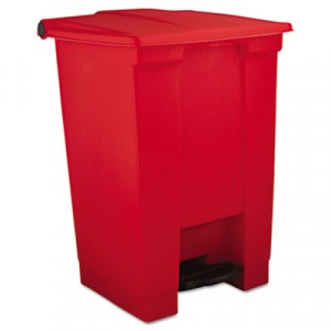 Step-On Waste Container, Square, Plastic, 12 gal, Red