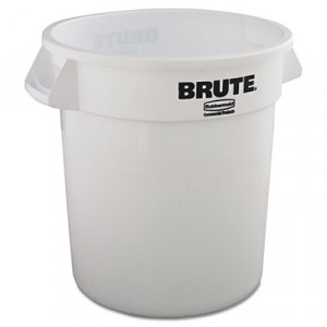 Round Brute Container, Plastic, 10 gal, White