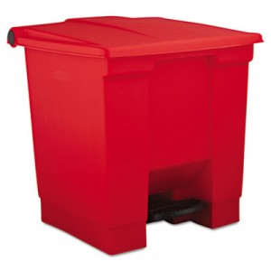 Step-On Waste Container, Square, Plastic, 8 gal, Red