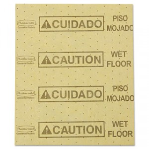 Over-the-Spill Pads, Polypropylene, "Caution Wet Floor," Yellow, 16-1/2"W x 20"L
