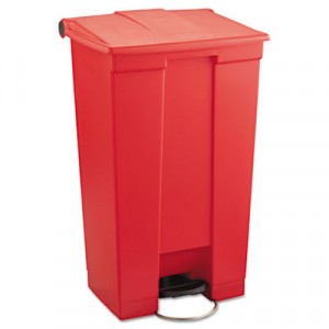 Step-On Waste Container, Rectangular, Plastic, 23 gal, Red