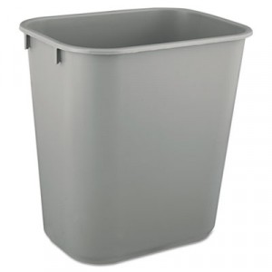 Deskside Plastic Wastebasket, Rectangular, 3 1/2 gal, Gray