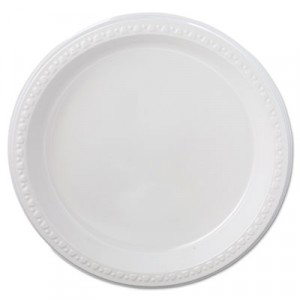 Plastic Plates, 9 Inches, White, Round, Heavyweight, 125/Pack
