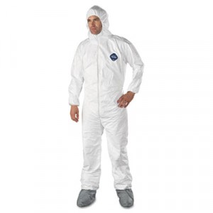 Tyvek Elastic-Cuff Hooded Coveralls With Attached Boots, White, Size Large