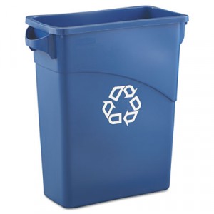Slim Jim Recycling W/Handles, Rectangular, Plas., 15 7/8 gal, Blue