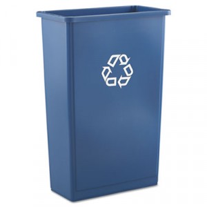 Slim Jim Recycling Container, Rectangular, Plastic, 23 gal, Blue