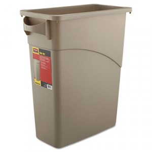 Slim Jim Waste Receptacle, Rectangular, Plastic, 15 7/8 gal, Beige