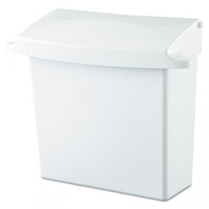 Sanitary Napkin Receptacle with Rigid Liner, Rectangular, Plastic, White